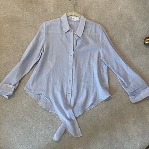 Blue and white striped button down. Tie at the bottom. Size small